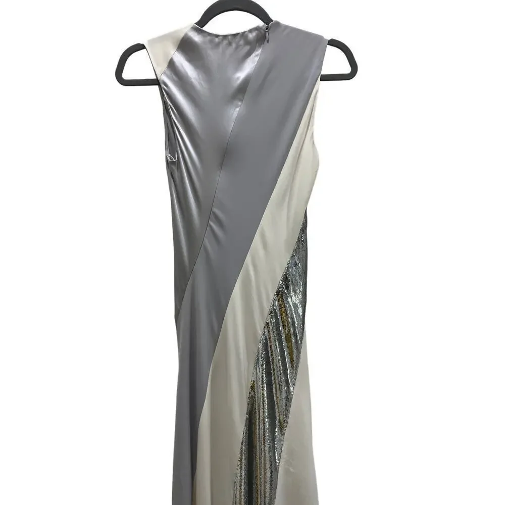 Diane Von Furstenberg Sleeveless Silk Floor Length Gown w/ Sequins Appliqué Sz 2